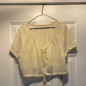 SHEIN Cream Knit Crop Top with Tie-Front
